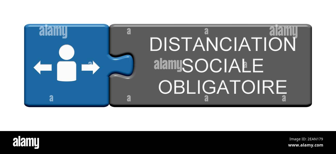 Puzzle-Taste mit Pfeilen und Person-Symbol: Halten Sie Ihre Distanz in französisch Sprache 3D Illustration Stockfoto