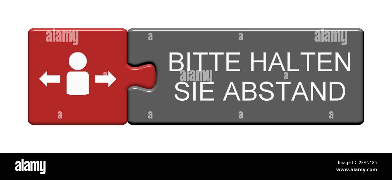 Puzzle-Taste mit Pfeilen und Person-Symbol: Halten Sie Ihre Distanz in deutscher Sprache 3D Illustration Stockfoto