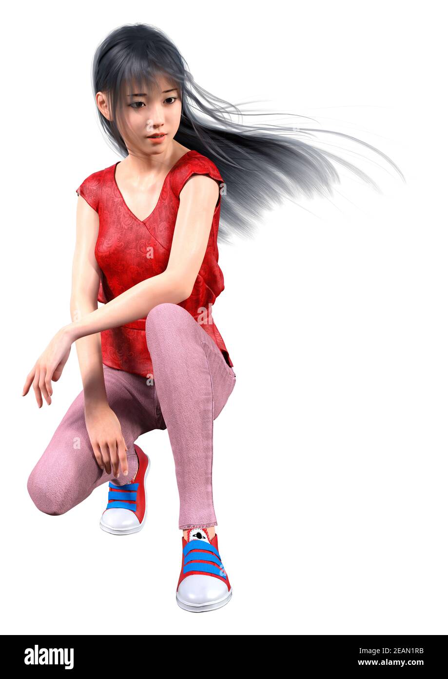 3D Rendering asiatische Teenager Mädchen auf weiß Stockfoto