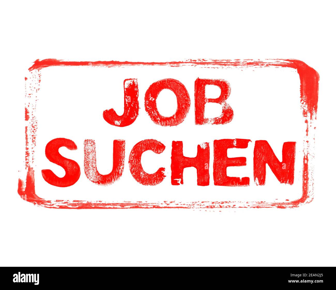 Roter Schablonenrahmen mit Grunge-Text in deutscher Sprache: Job suchen Stockfoto