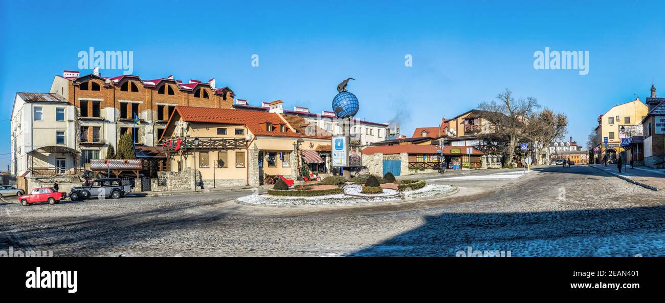 Die alte Straße von Kamianets-Podilskyi, Ukraine Stockfoto