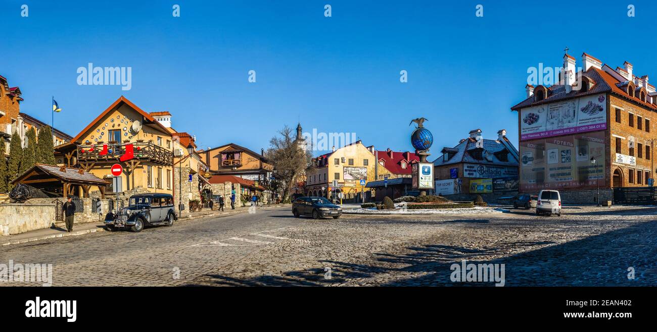 Die alte Straße von Kamianets-Podilskyi, Ukraine Stockfoto