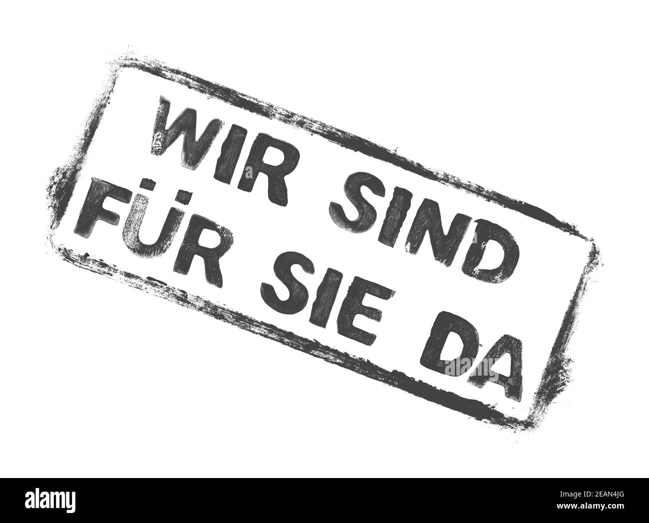 Schwarzer Schablonenrahmen: Wir sind für Sie da Banner in deutscher Sprache Stockfoto