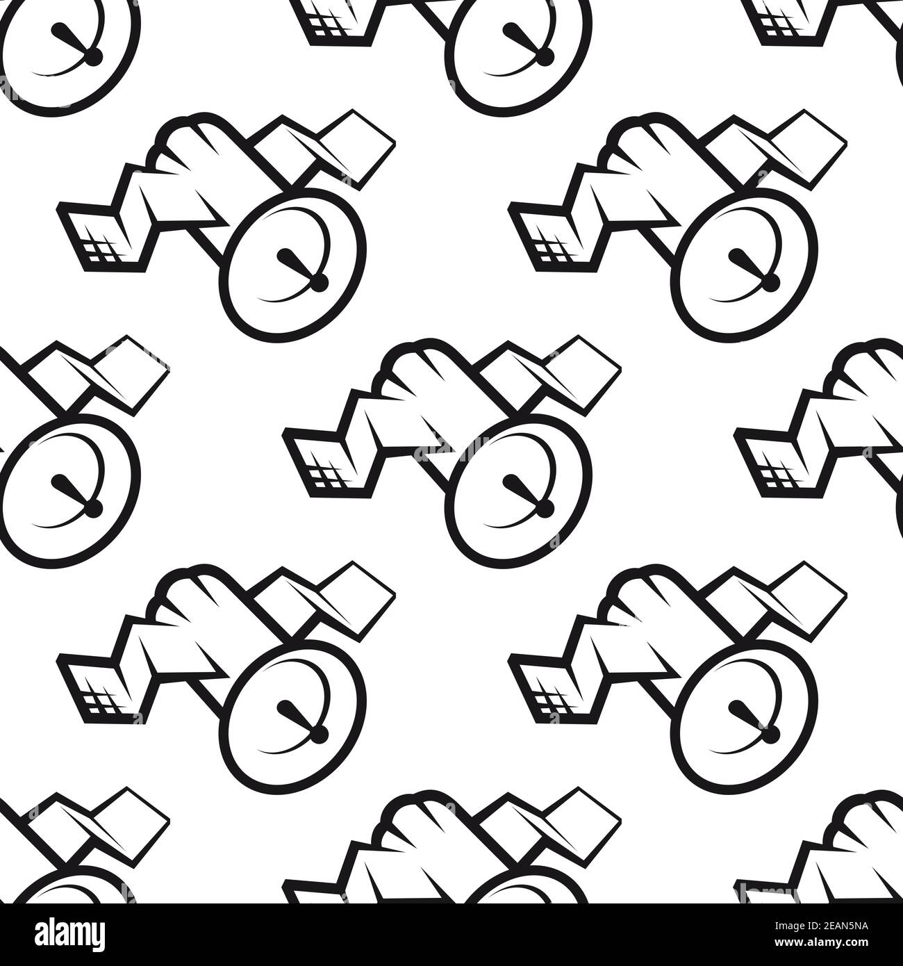 Nahtlose schwarze Hintergrundmuster der Kommunikation Satellit in Quadrat Format für Telekommunikation thematische Tapete Stock Vektor