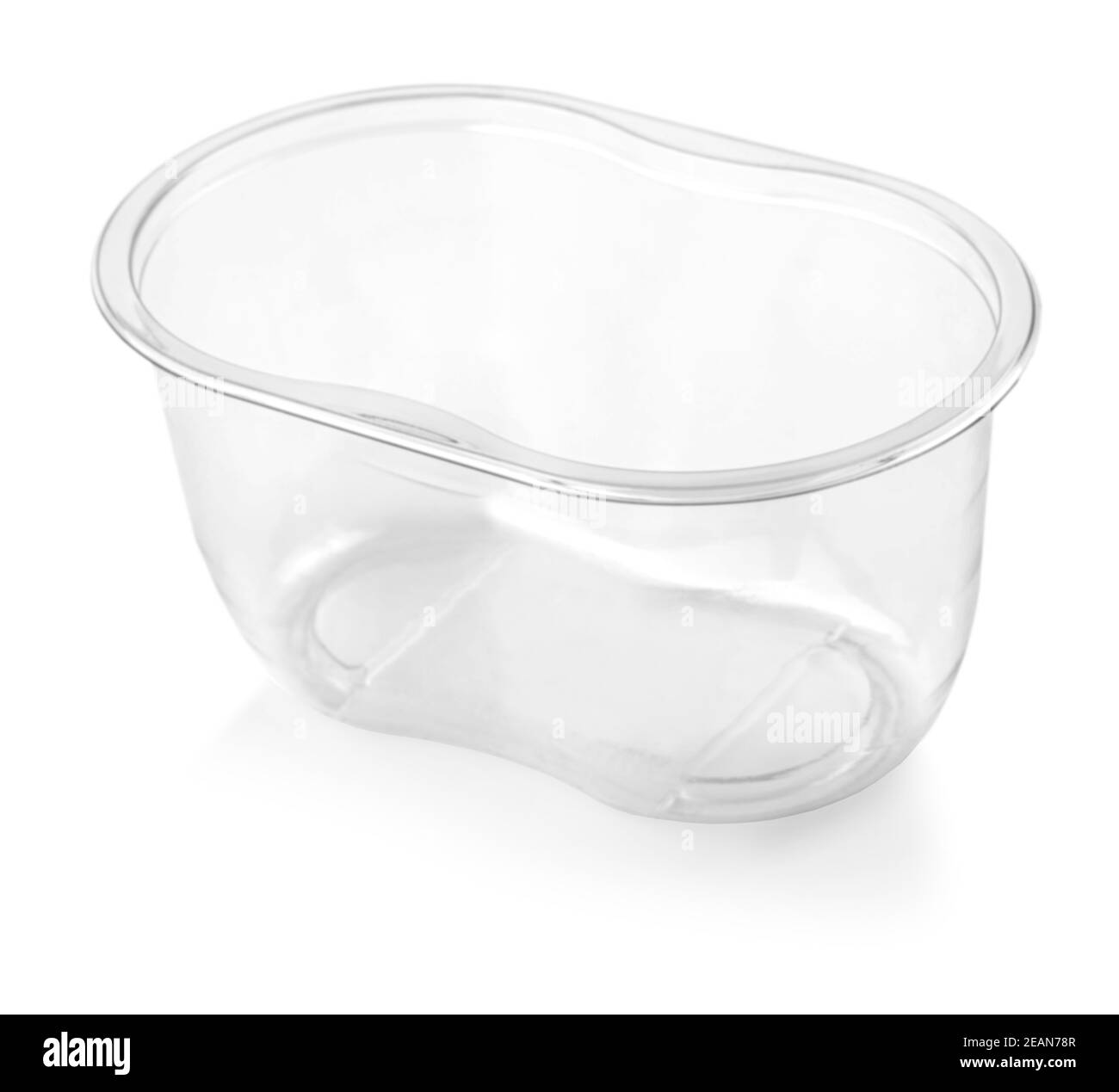 Transparentes Glas aus Kunststoff isoliert auf weißem Hintergrund Stockfoto
