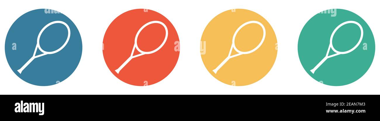 Farbenfrohes Banner mit 4 Knöpfen: Tennisplatz, Sport, Club oder Club Stockfoto