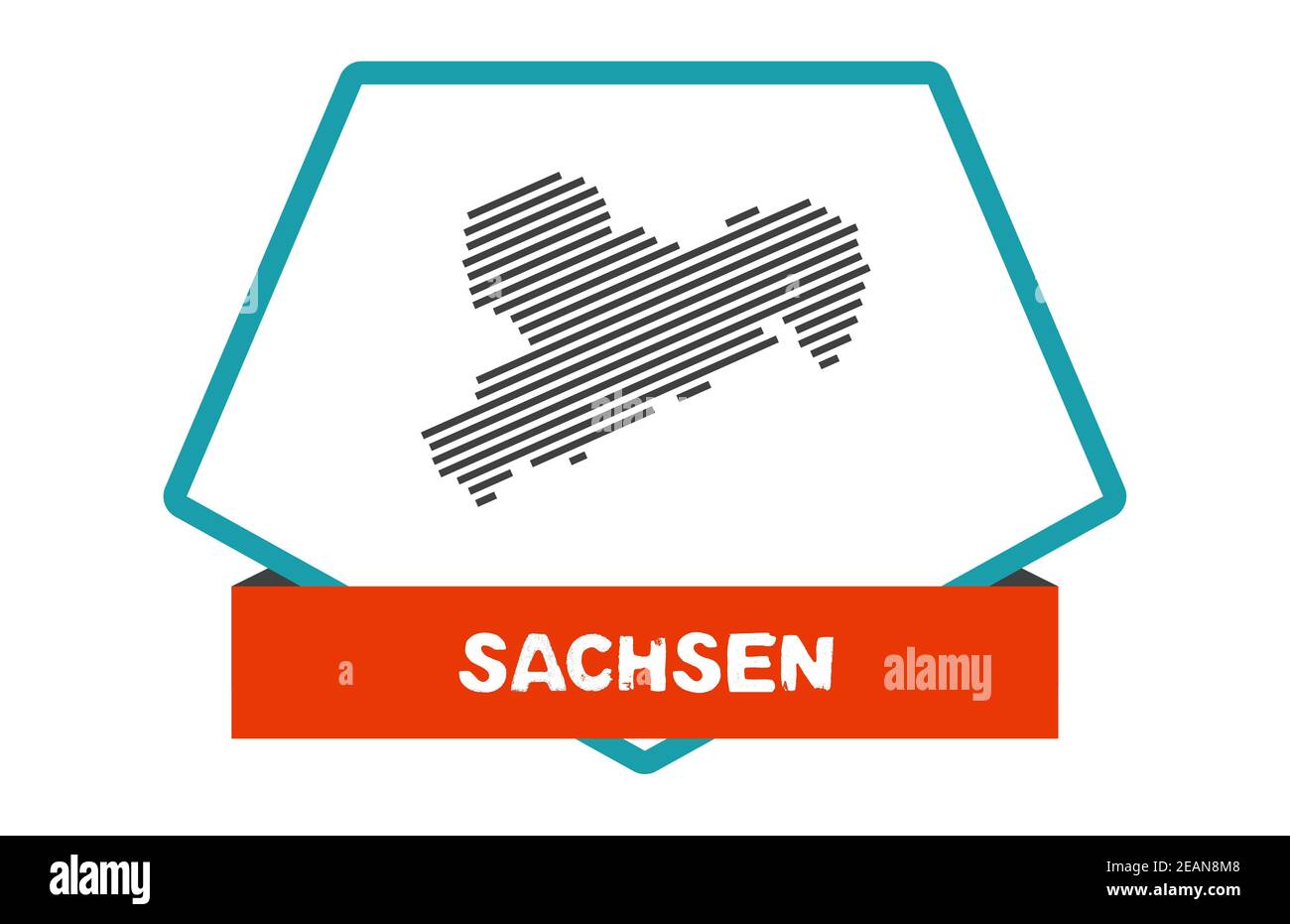 Sachsen-Karte auf blau-rotem Knopf Stockfoto