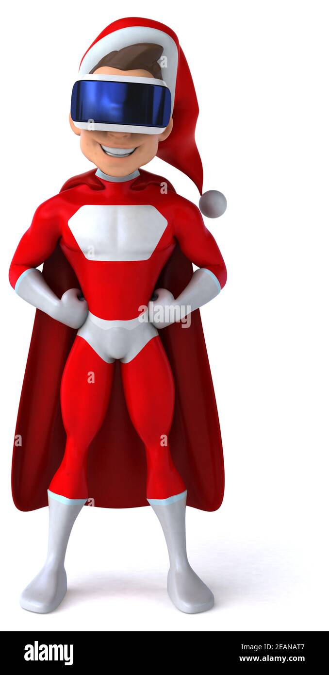Fun 3D Illustration eines super Weihnachtsmann mit einem VR-Helm Stockfoto