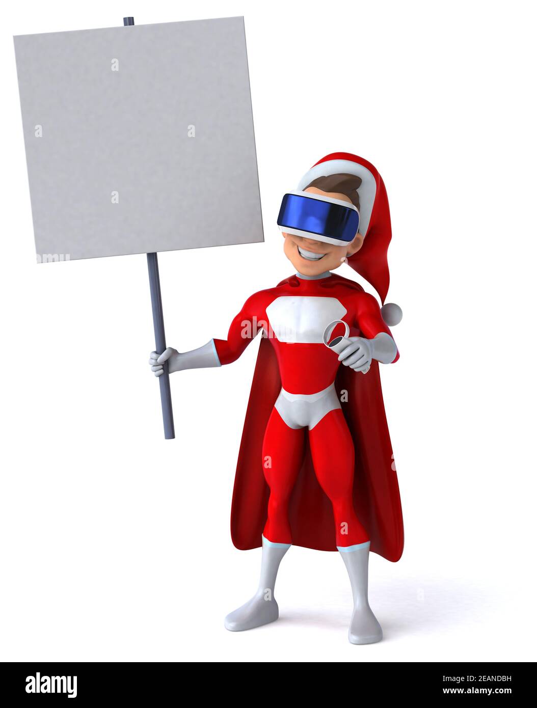 Fun 3D Illustration eines super Weihnachtsmann mit einem VR-Helm Stockfoto