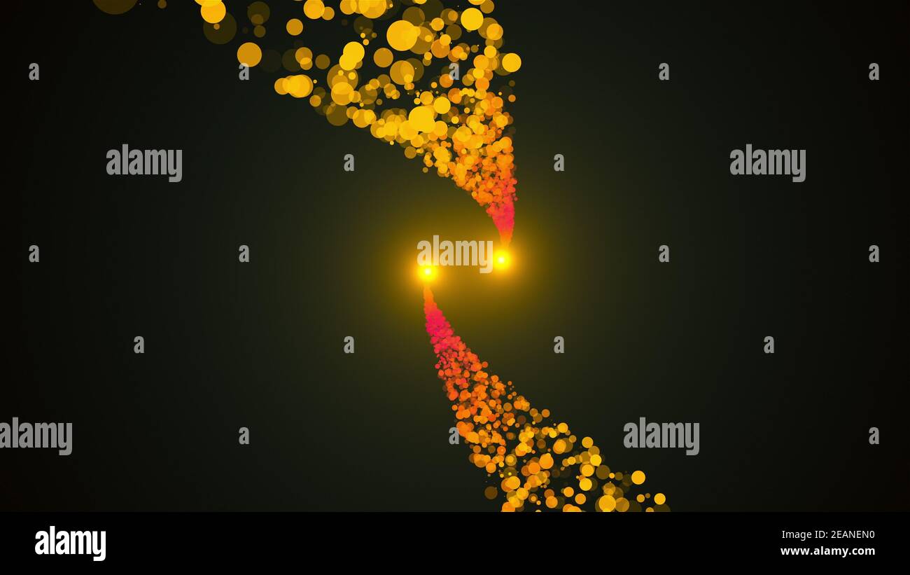 Runing Lichter mit Spiralspur aus funkelnden Partikeln, Computer generiert. 3D-Rendering heller Hintergrund Stockfoto