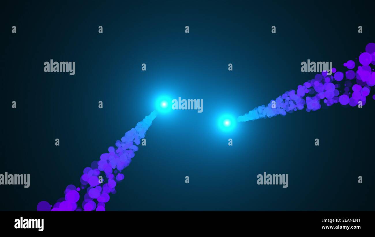 Runing Lichter mit Spiralspur aus funkelnden Partikeln, Computer generiert. 3D-Rendering heller Hintergrund Stockfoto