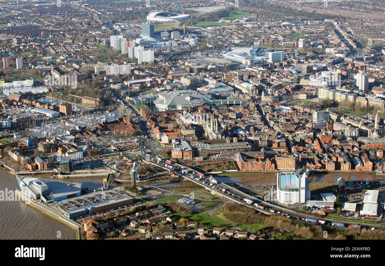 Luftaufnahme von Hull City centre Stockfoto