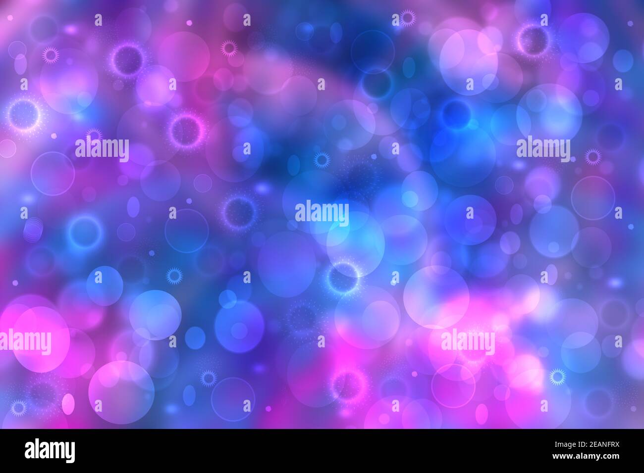 Abstrakt blau Verlauf rosa lila Hintergrund Textur mit Glitzer unfokussierte funkeln Bokeh Kreise und glühende kreisförmige Lichter. Schöne Kulisse mit Bokeh-Lichteffekt. Stockfoto