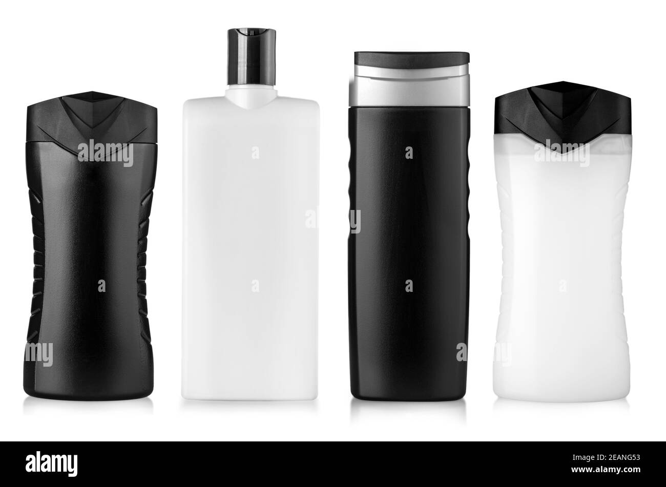 Flaschen mit Shampoo, Duschgel und Hygieneartikel Stockfoto