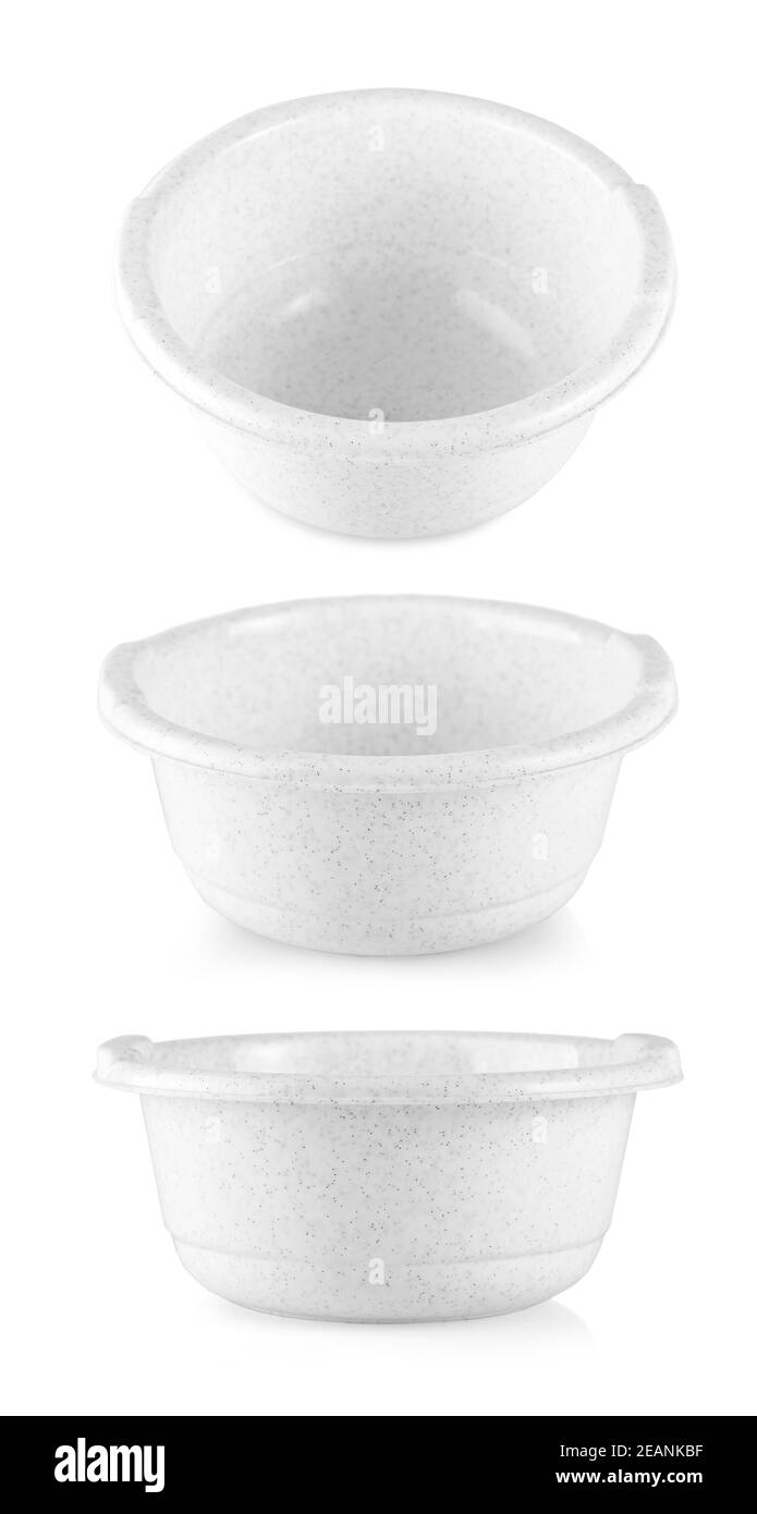 Weiße Kunststoffschale isoliert auf weißem Hintergrund. Stockfoto