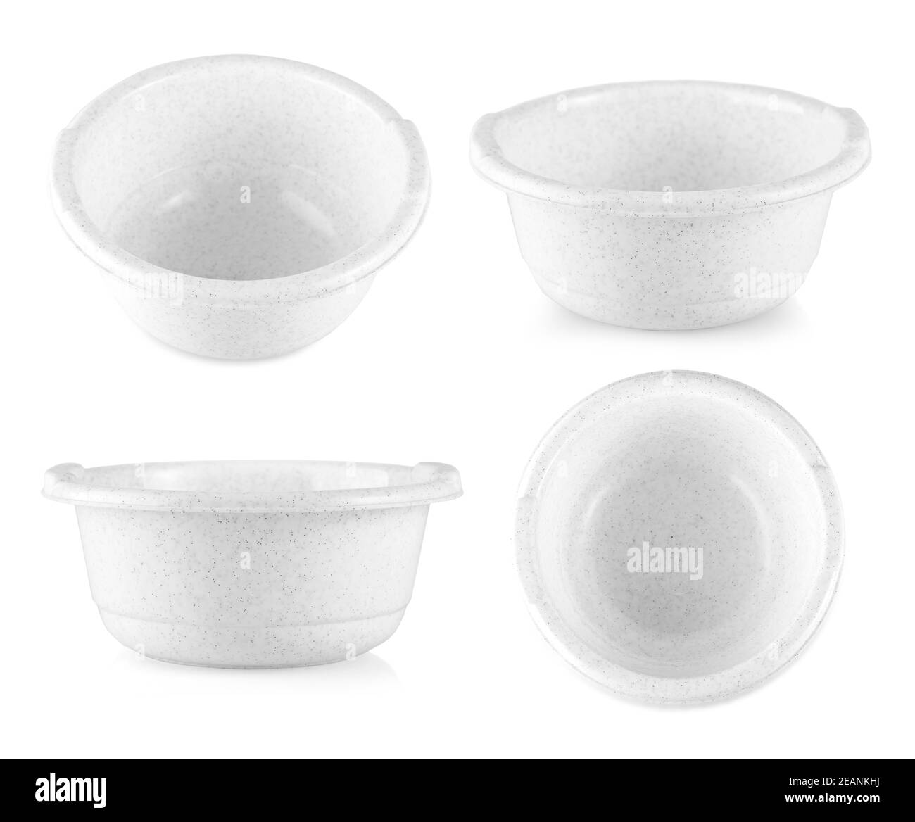 Die weiße Kunststoffschale isoliert auf weißem Hintergrund. Stockfoto