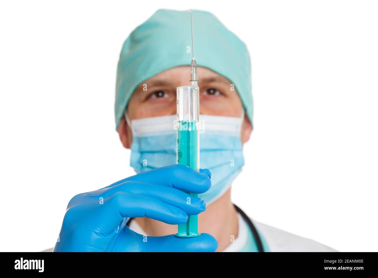 Coronavirus-Impfstoff Corona Virus Spritze Arzt COVID-19 Covid Impfstoffe isoliert Auf Weiß Stockfoto