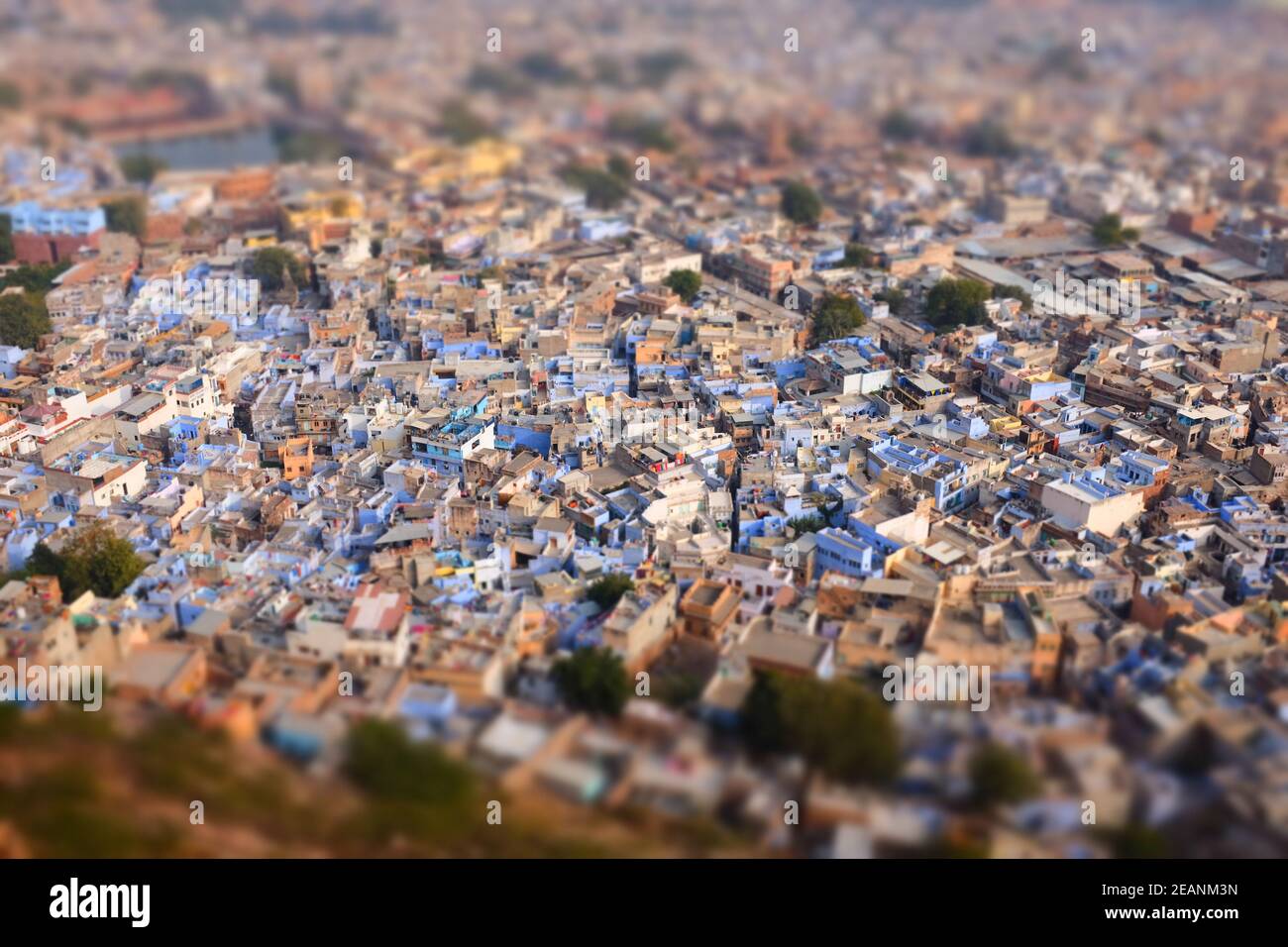 Jodhpur Indien Luftaufnahme der Blauen Häuser der Blauen Stadt Stockfoto