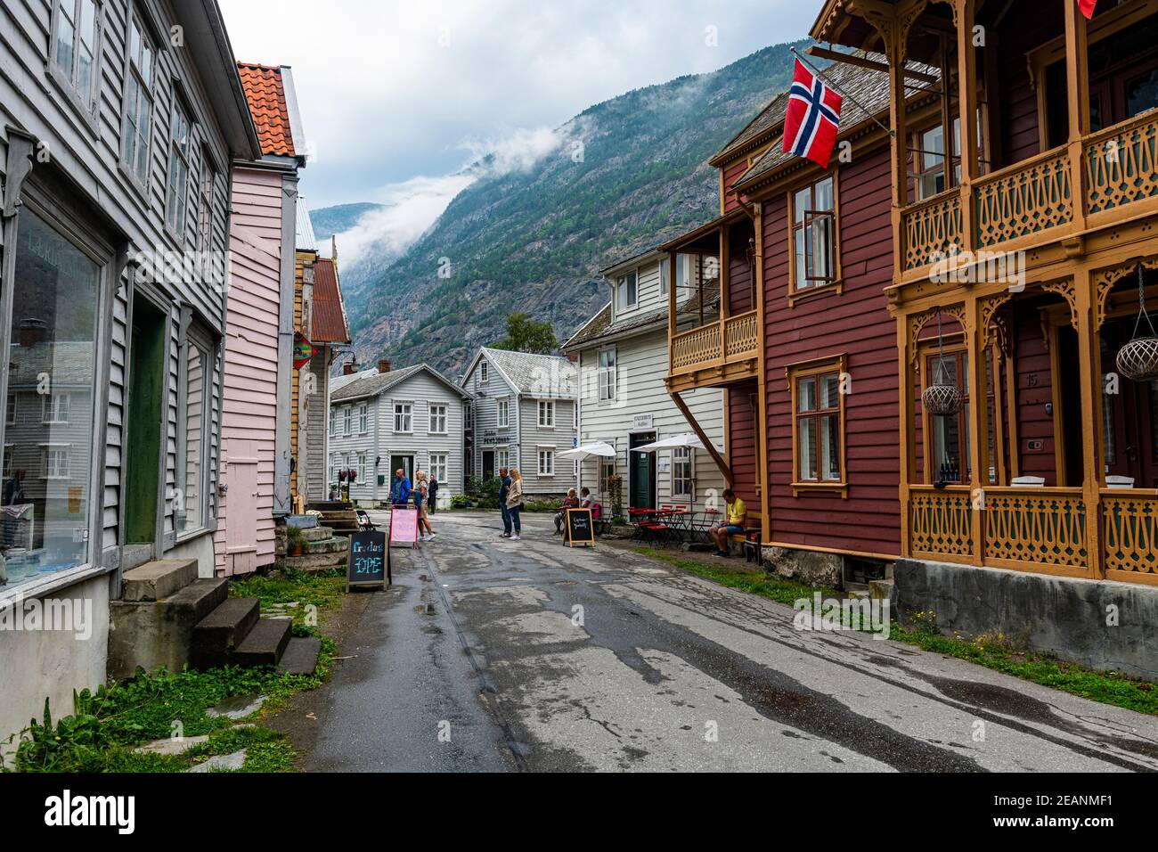 Historische Häuser in Laerdal, Vestland County, Norwegen, Skandinavien, Europa Stockfoto