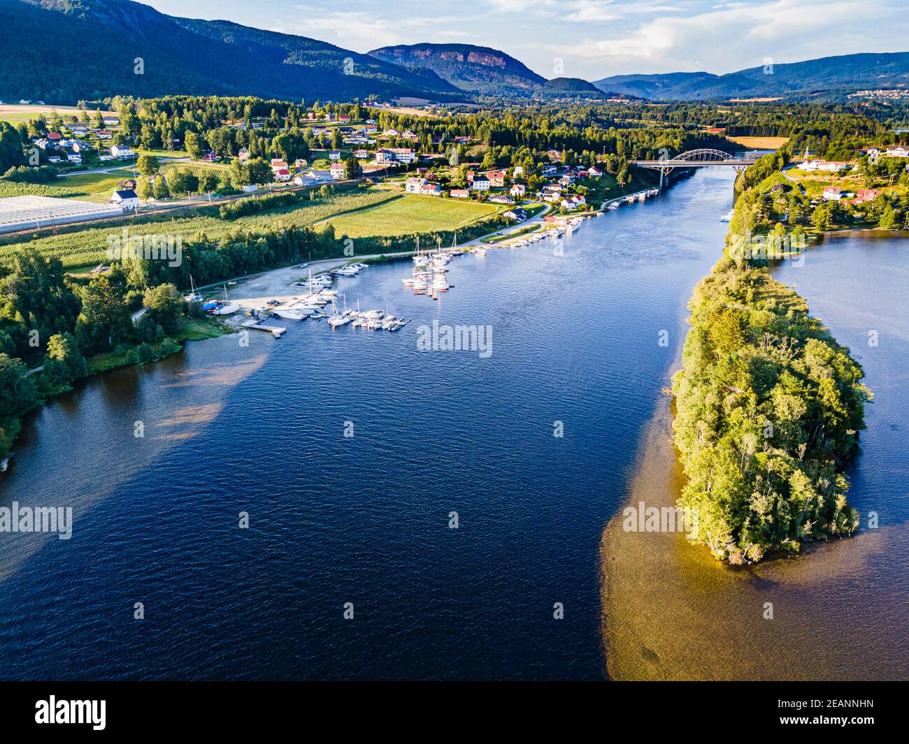 Luftaufnahme des Norsjofjord bei Akkerhauge, Telemark Kanal, Norwegen, Skandinavien, Europa Stockfoto