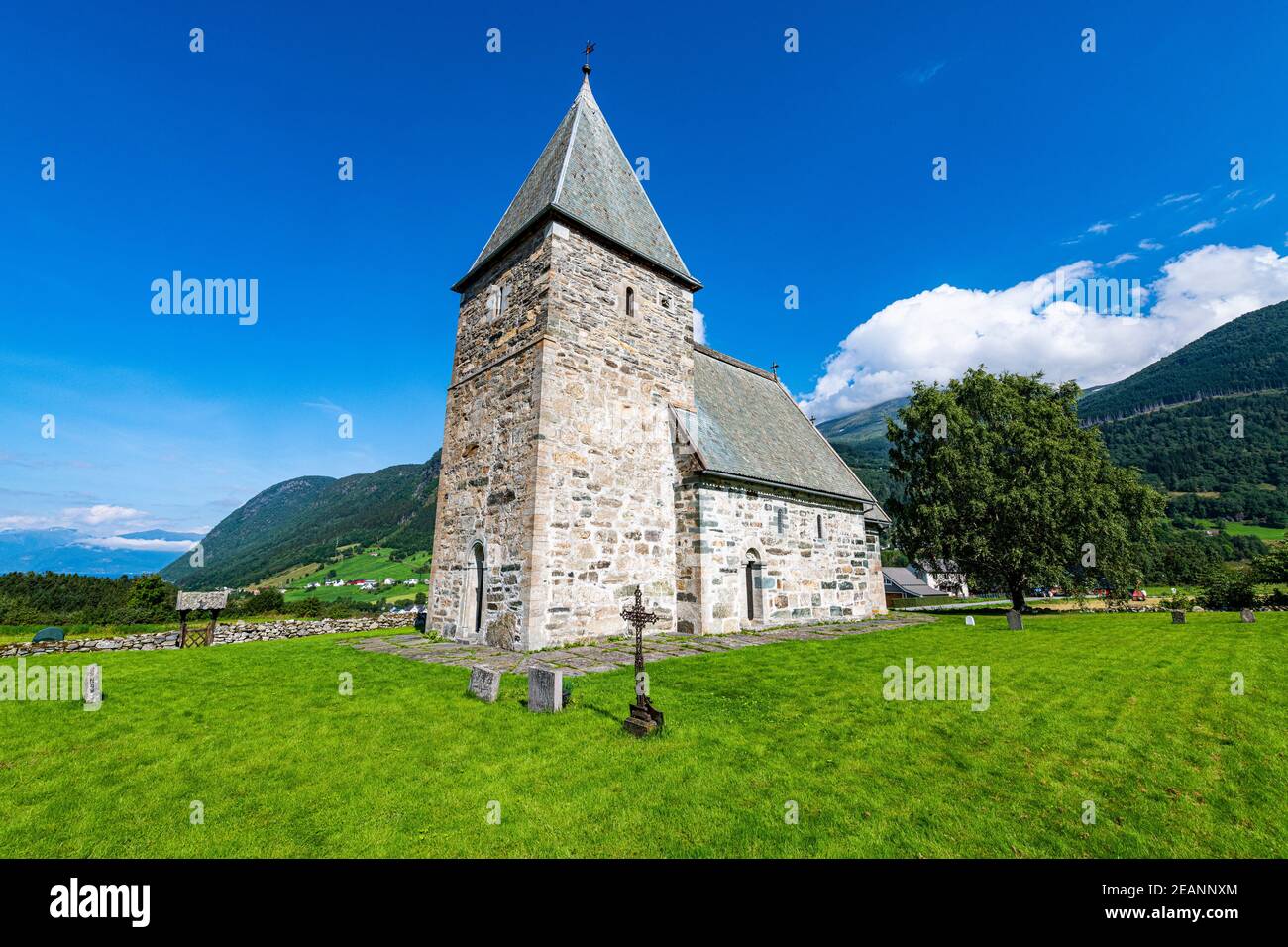 Hove Steinkirche, Vikoyri, Norwegen, Skandinavien, Europa Stockfoto