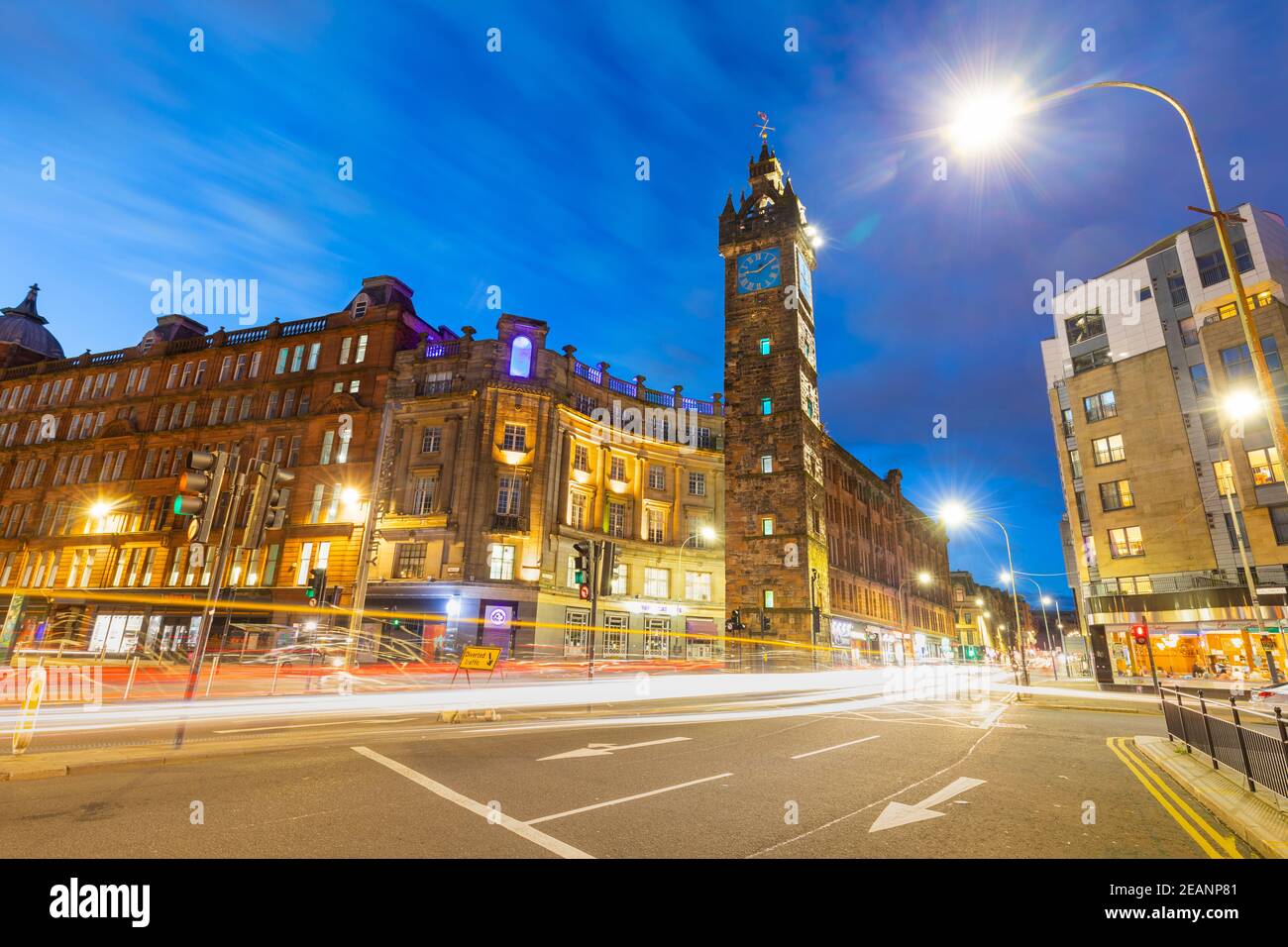 Mauthäuschen, in der Dämmerung, Glasgow Cross, Gallowgate, Glasgow, Schottland, Vereinigtes Königreich, Europa Stockfoto