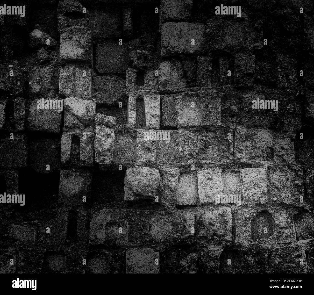 Die schwarze Textur mit Ziegelwand für Hintergrund-Website oder Mauerwerk für Design Stockfoto