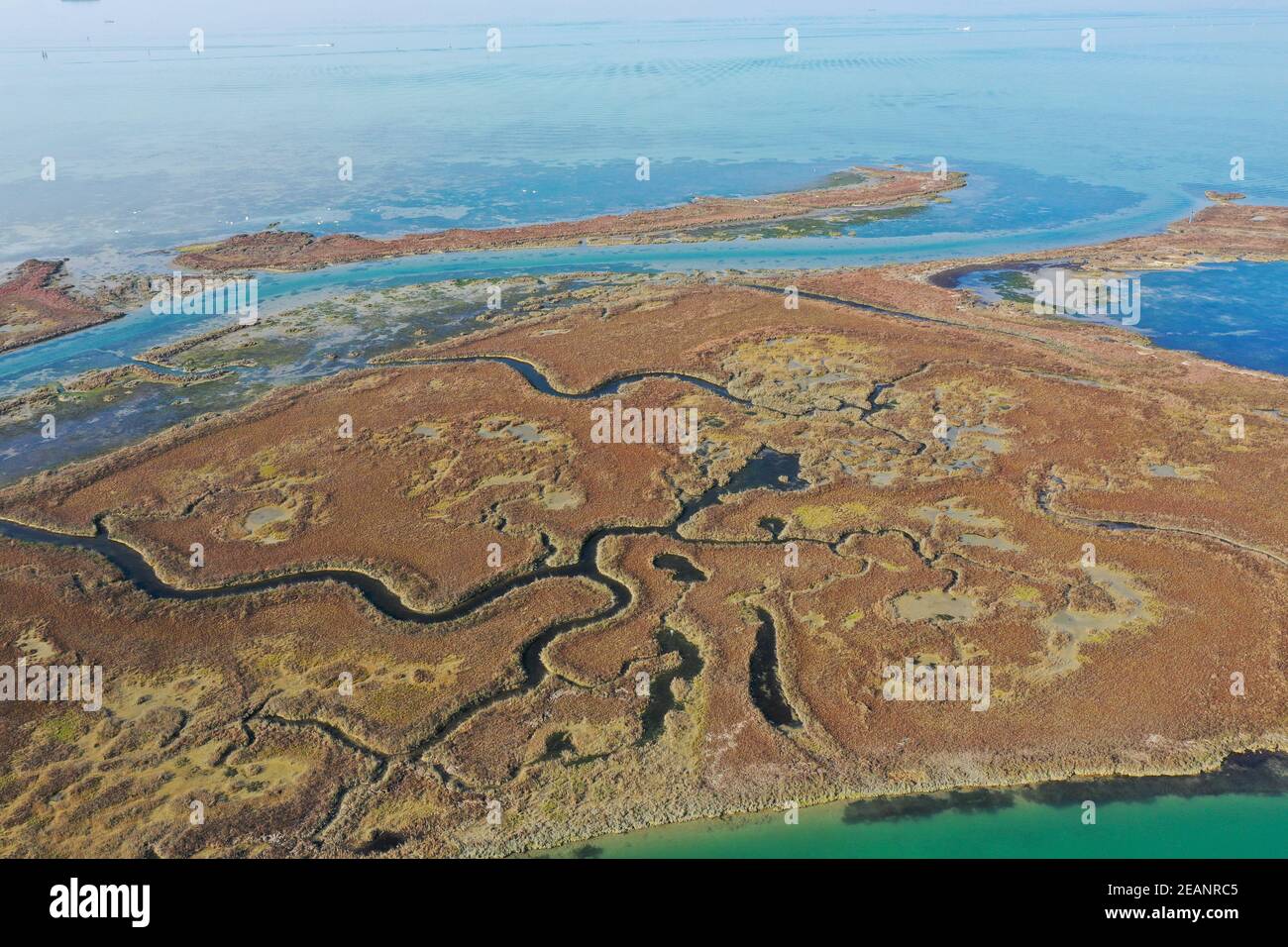 Luftaufnahme der Lagune von Venedig, Kanäle und Mäander, Venedig, Venetien, Italien, Europa Stockfoto