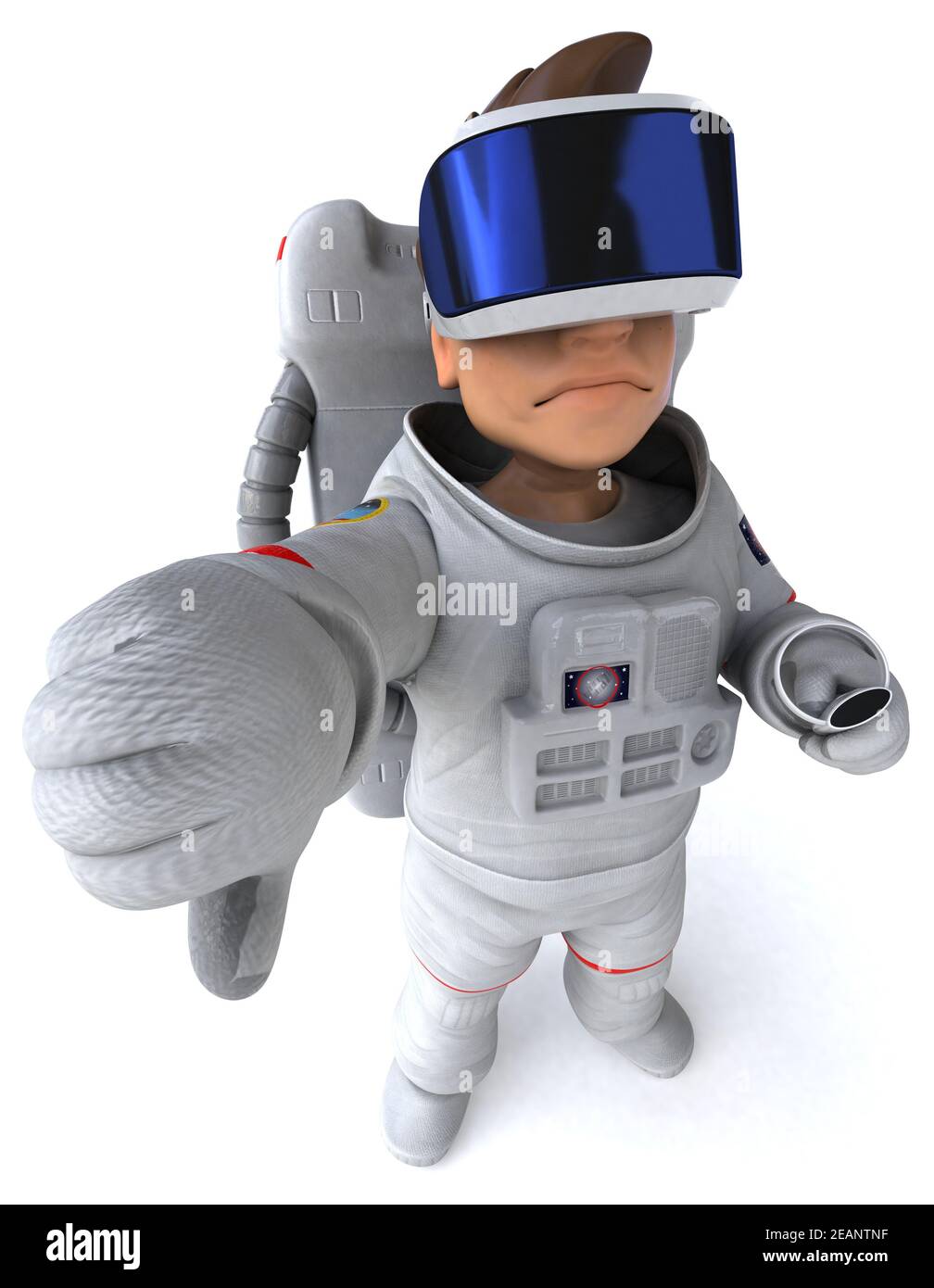 Fun 3D Illustration eines Astronauten mit einem VR-Helm Stockfoto