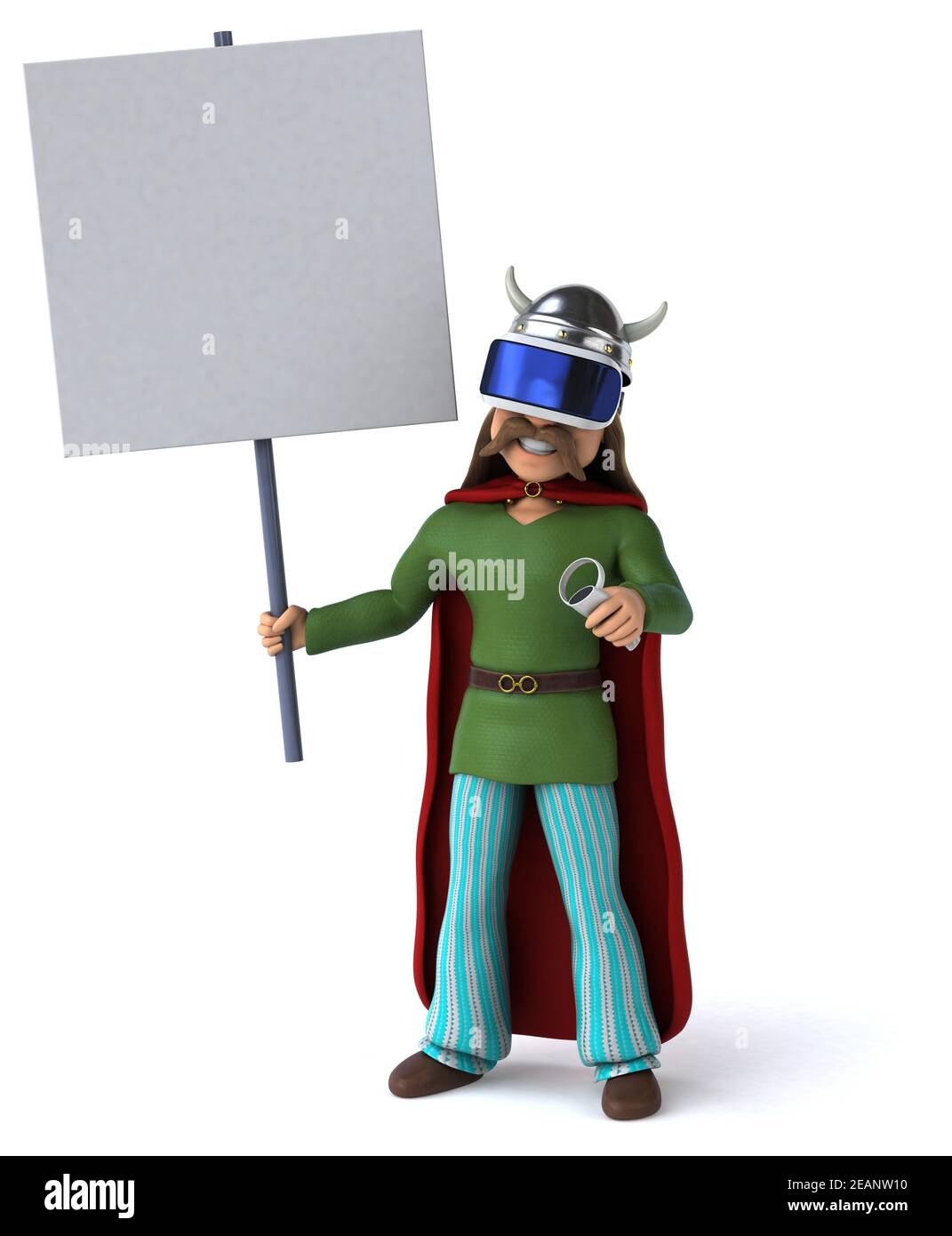 Fun 3D Illustration einer gallier mit einem VR Helm Stockfoto