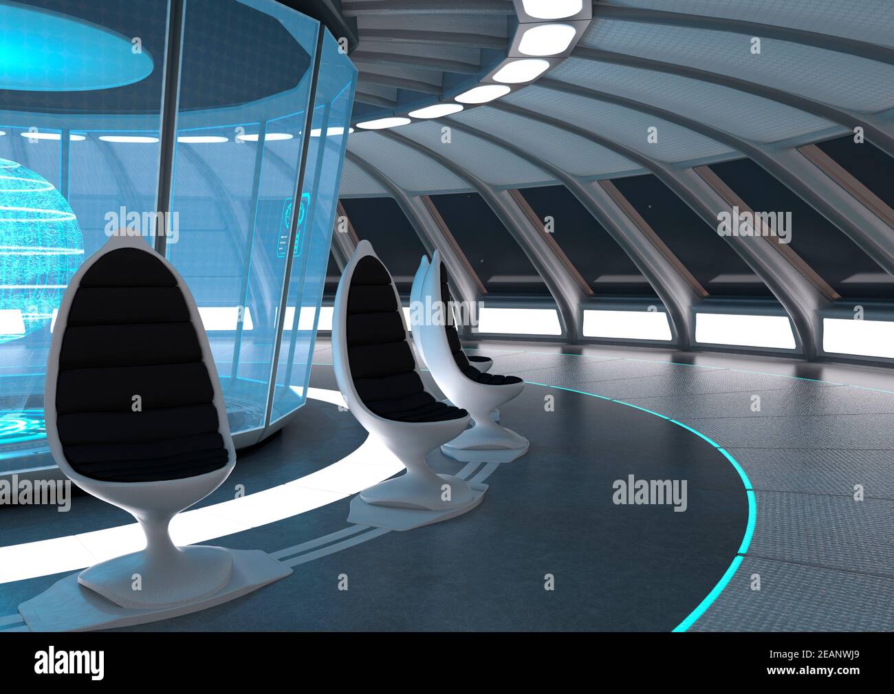 3D Rendering Science Fiction Panorama Room Stockfoto