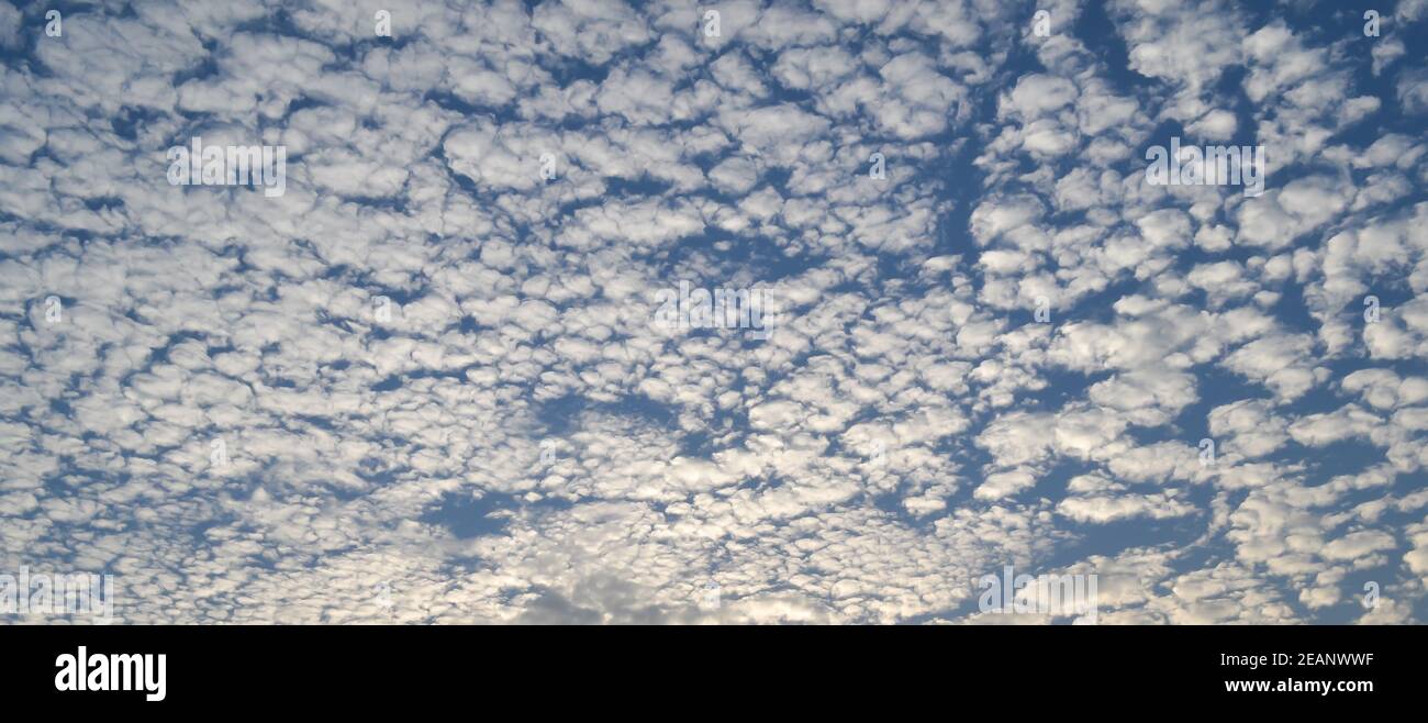 Wolkenhimmel Hintergrund. Schöne Baumwollwolken, die im Sonnenuntergang Himmel schweben. Dramatische atmosphärische Stimmung. Schönheit in der Natur. Stockfoto Wolkenhimmel Hintergrund. Schöne Baumwollwolken, die im Sonnenuntergang Himmel schweben. Dramatische atmosphärische Stimmung. Schönheit in der Natur. Stockfoto