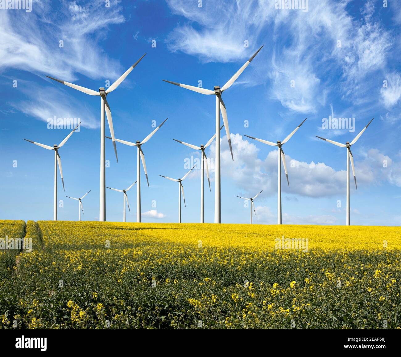 Ökostrom, Windkraftanlagen Stockfoto