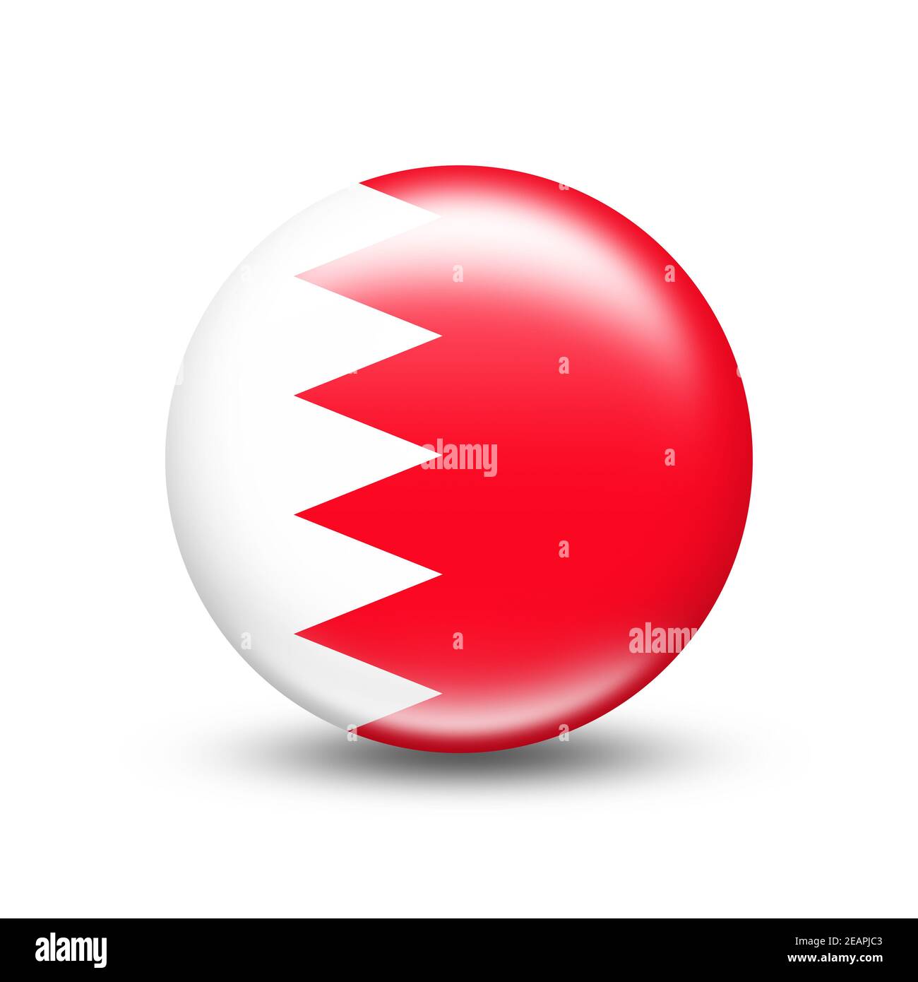 Bahrain Landesflagge in Kugel mit weißem Schatten Stockfoto
