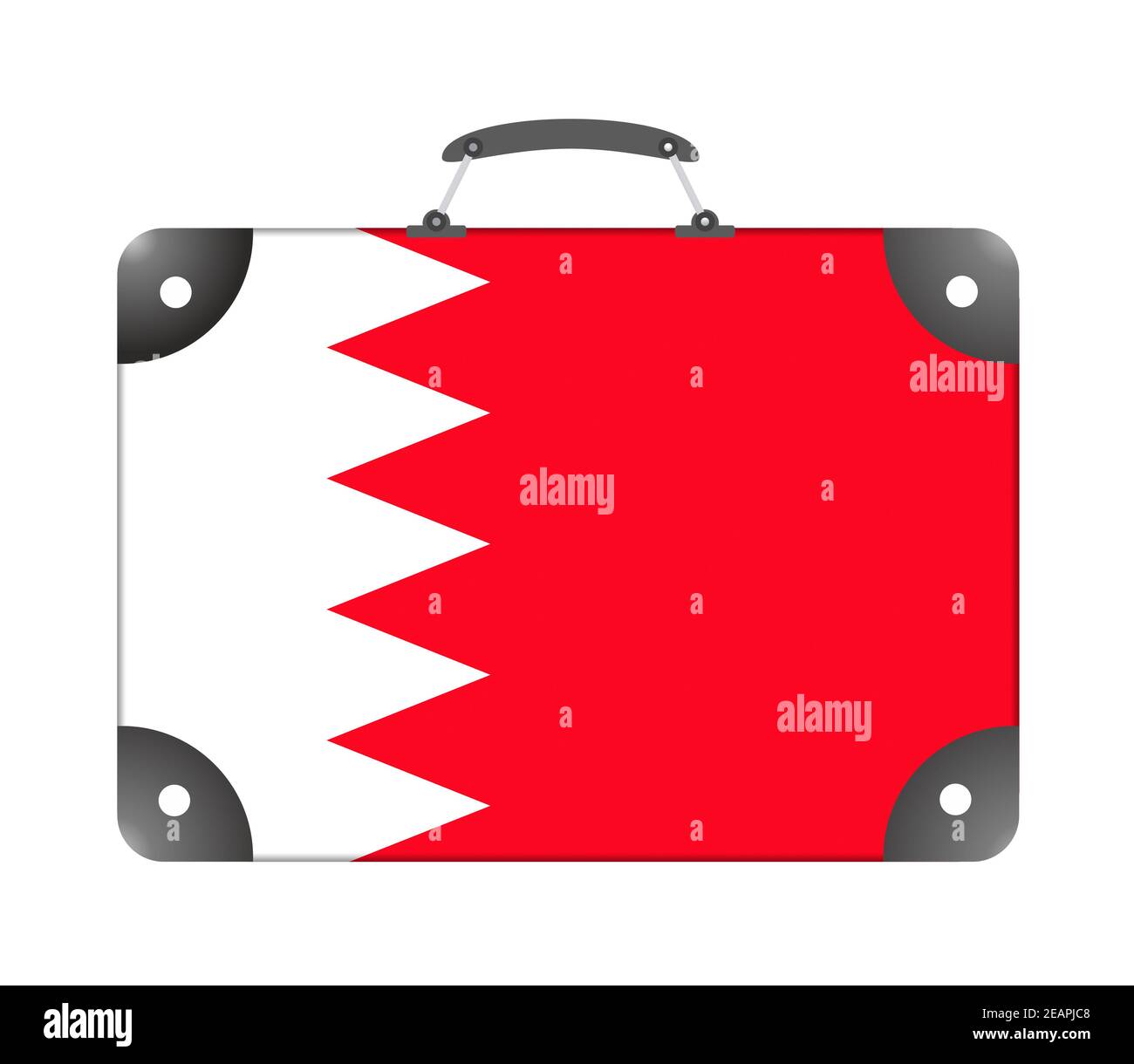 Bahrain Landesflagge in Form eines Reisekoffers Auf weißem Hintergrund Stockfoto