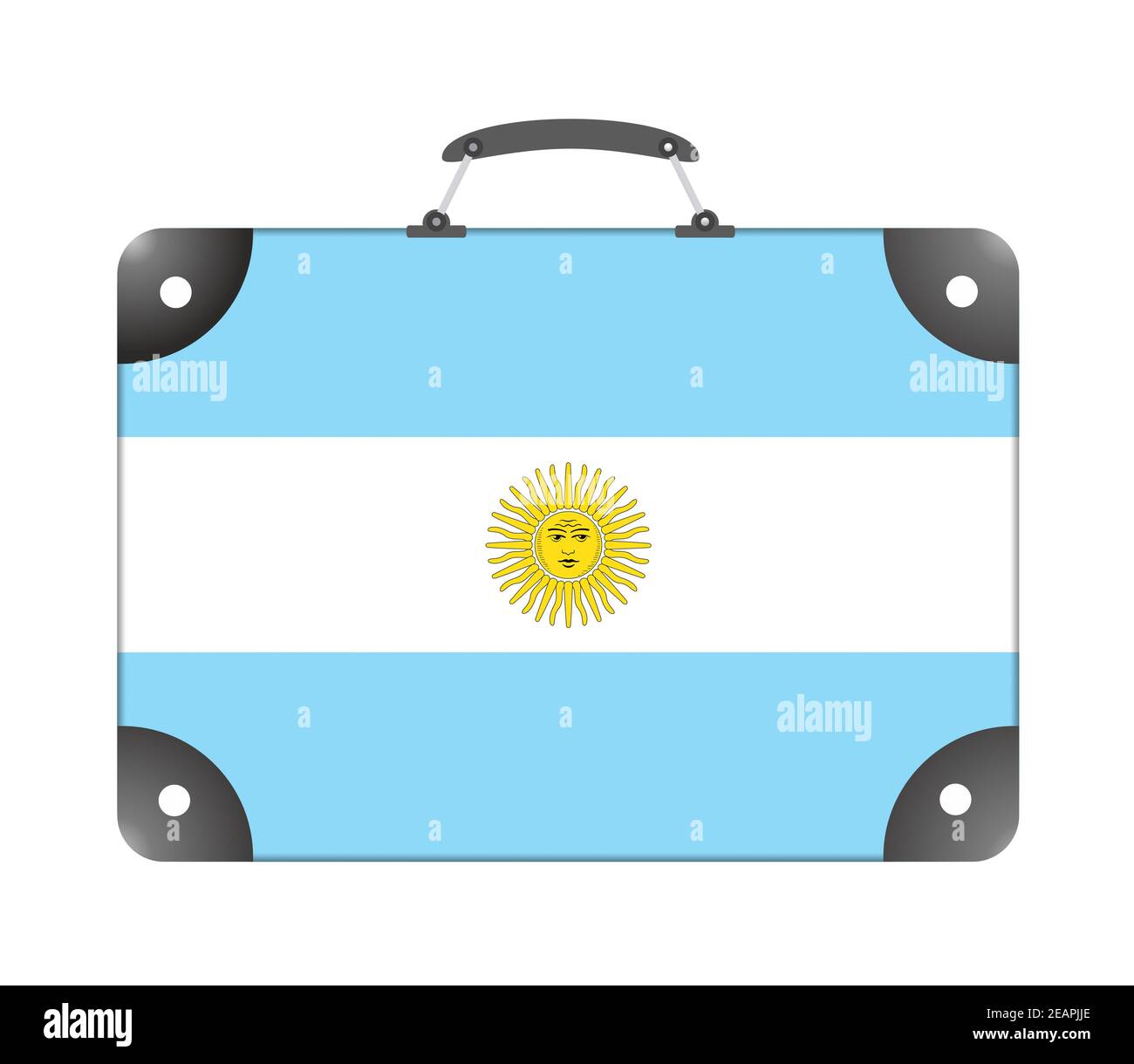 Argentinische Landesflagge in Form eines Reisekoffers Auf weißem Hintergrund Stockfoto