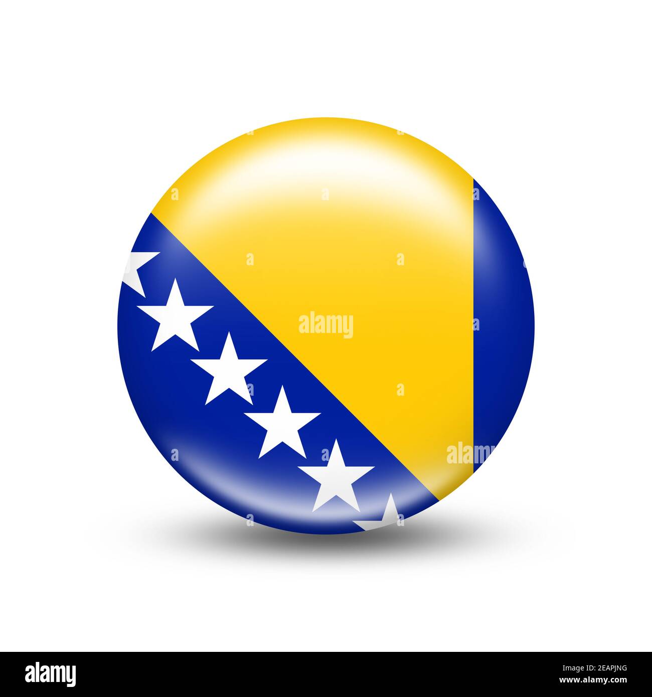 Bosnien und Herzegowina Landesflagge in Kugel mit weißem Schatten Stockfoto