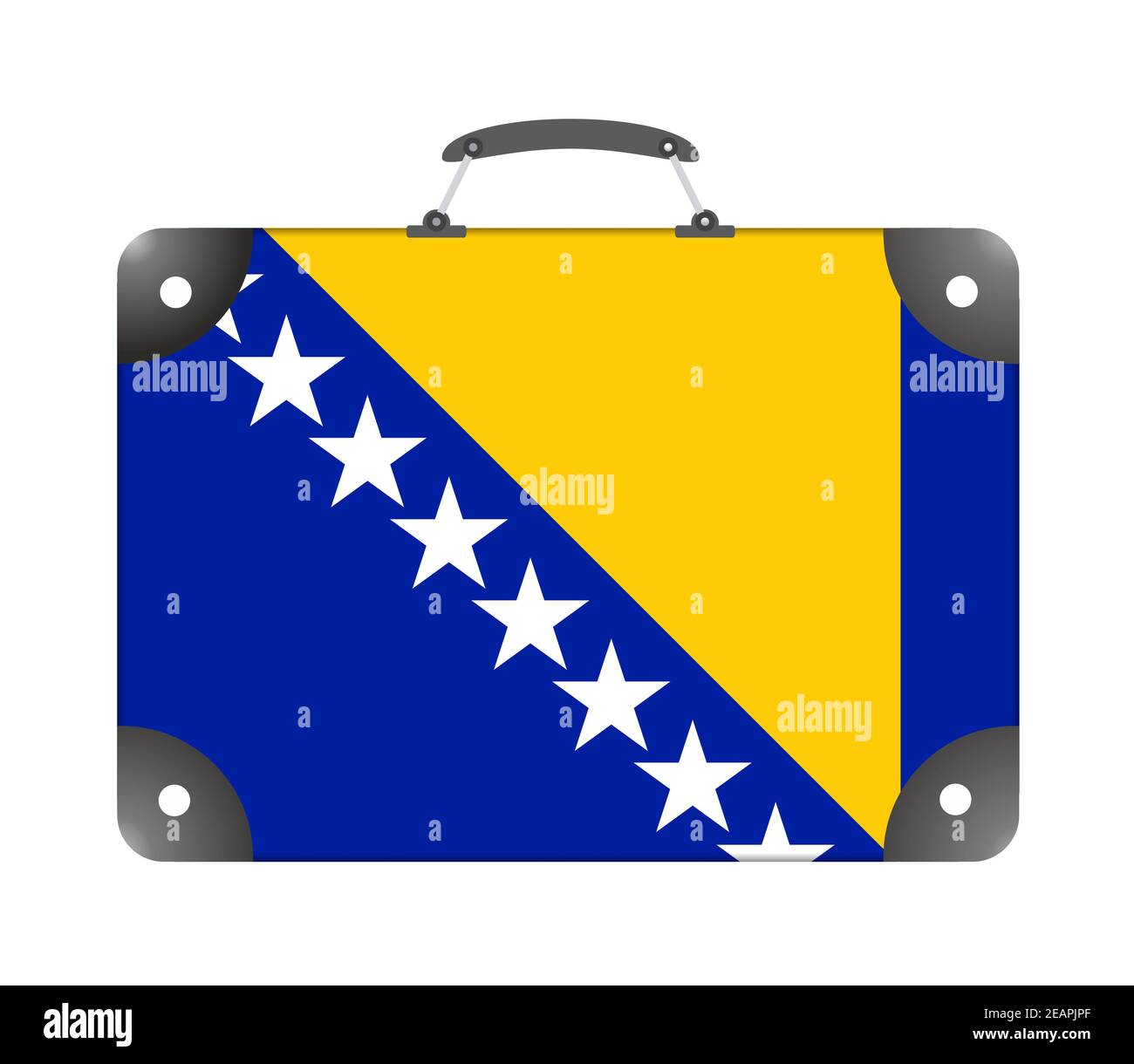 Bosnien und Herzegowina Flagge in Form einer Reise Koffer auf weißem Hintergrund Stockfoto