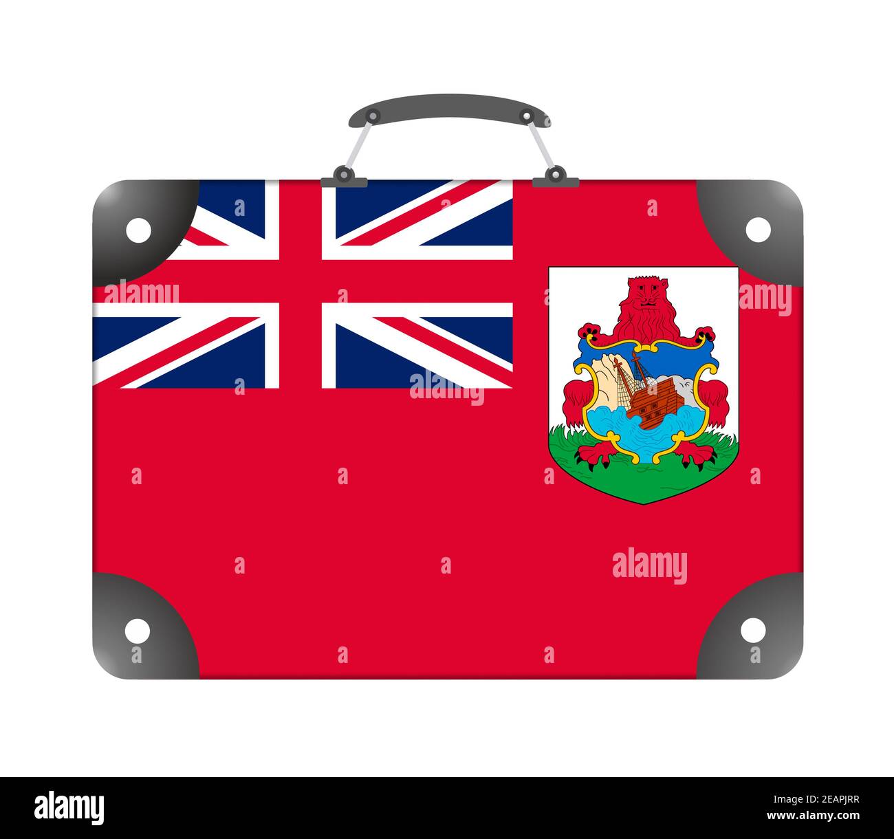 Bermudaflagge in Form eines Reisekoffers Auf weißem Hintergrund Stockfoto