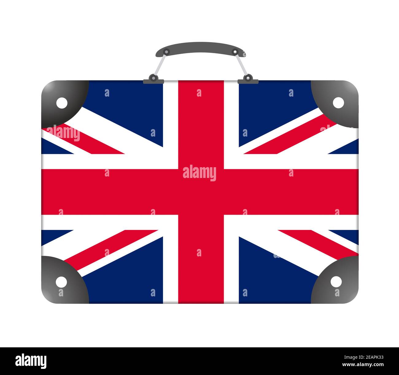 Flagge des Landes von Großbritannien in der Form Eines Koffers für Reisen auf weißem Hintergrund Stockfoto