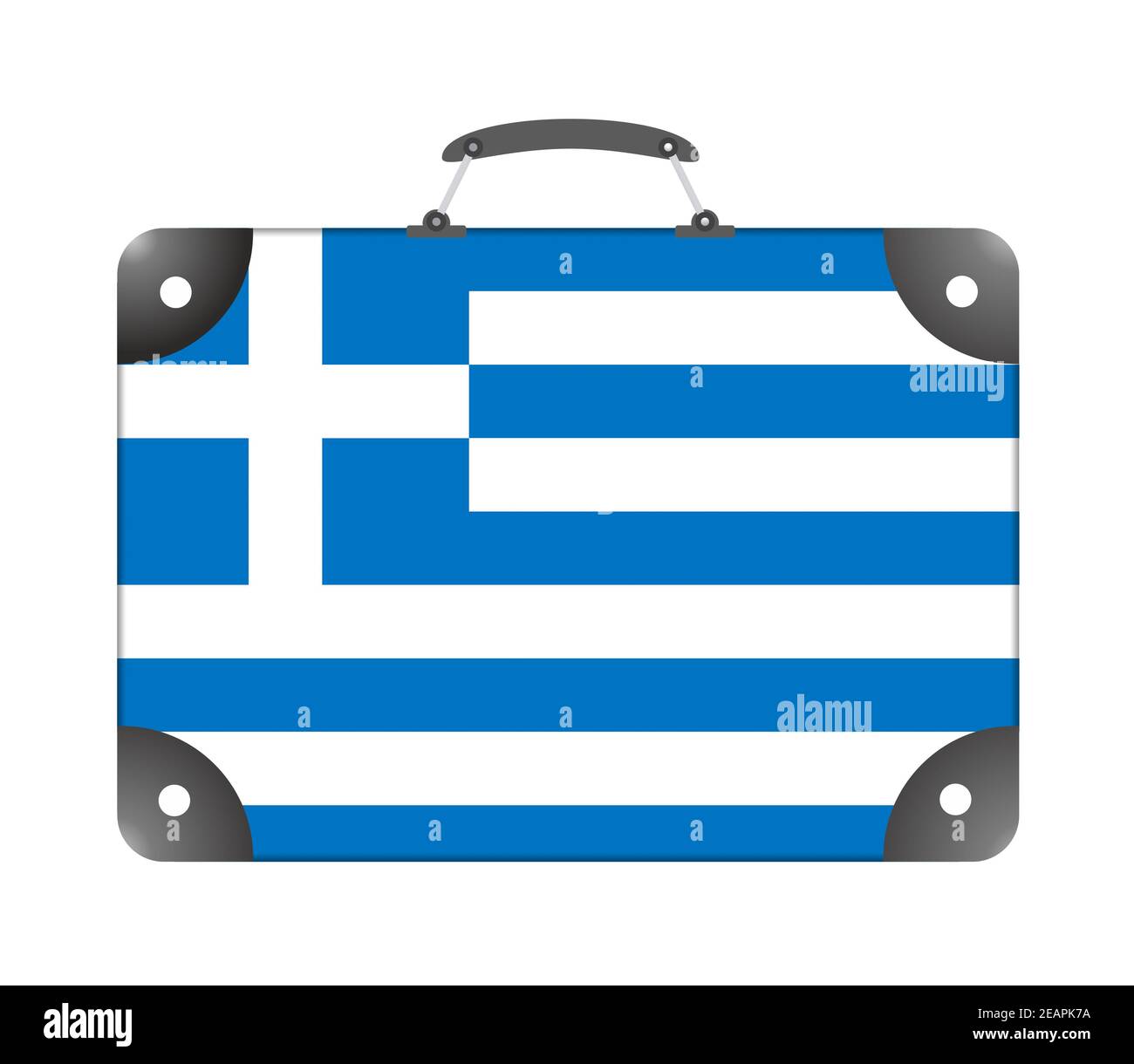 Griechenland Flagge in Form eines Reisekoffers auf Ein weißer Hintergrund Stockfoto