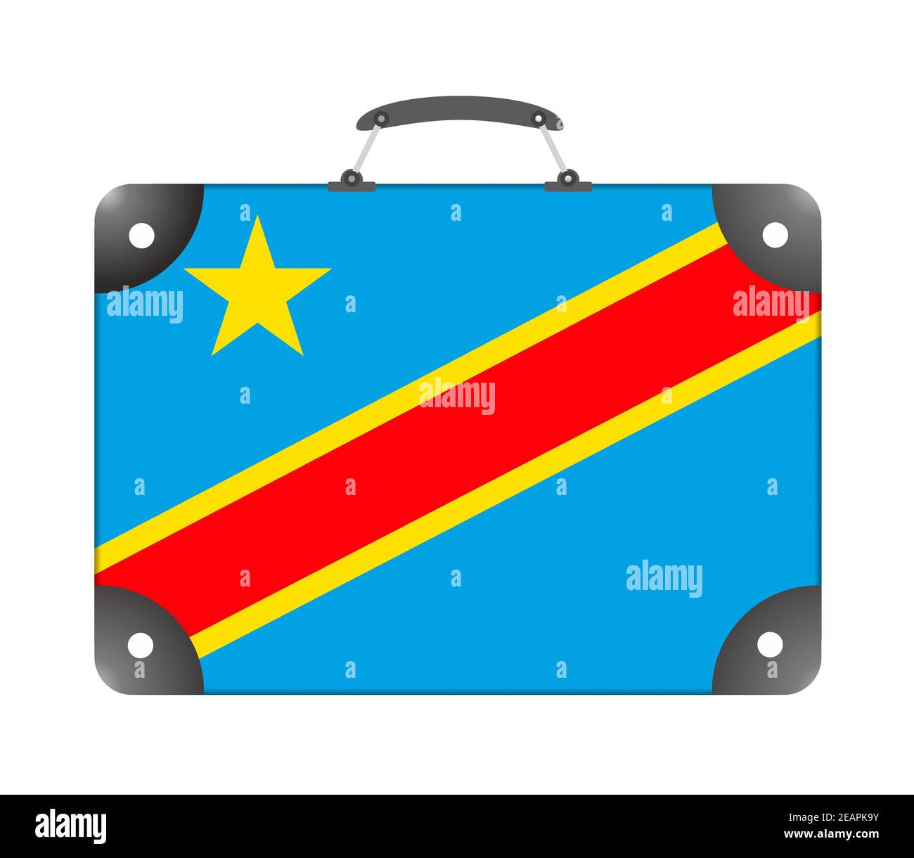 Flagge des Landes Demokratische Republik Kongo in Die Form eines Koffers für die Reise auf einem weißen Hintergrund Stockfoto