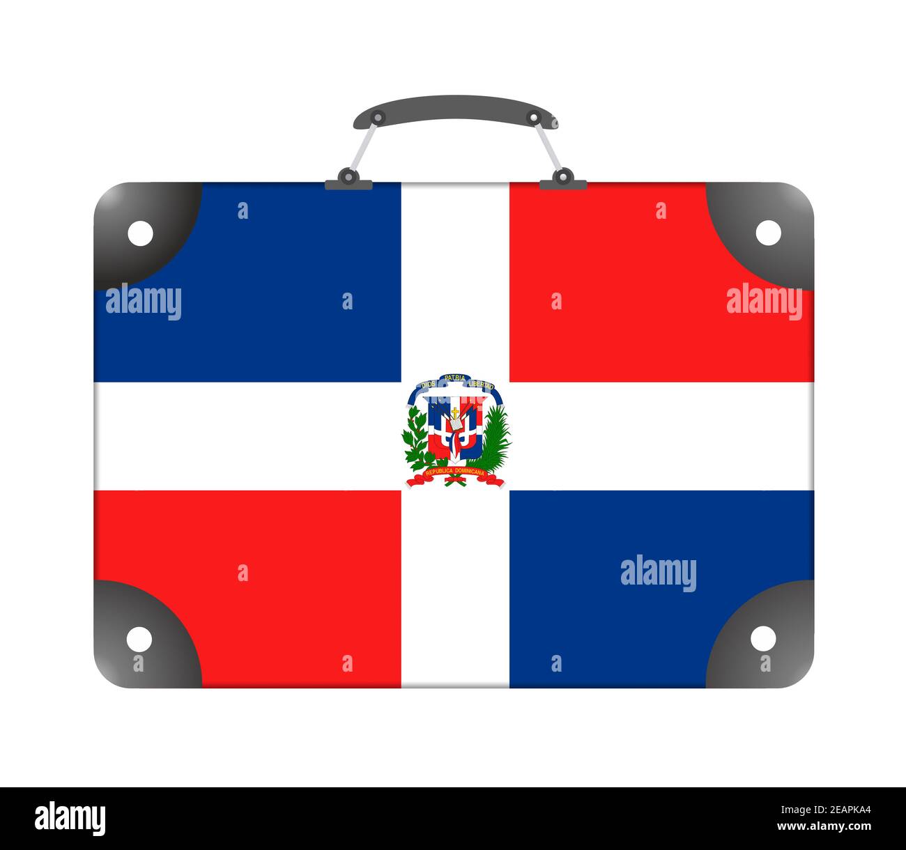 Dominikanische Republik Flagge in Form eines Reisekoffers Auf weißem Hintergrund Stockfoto