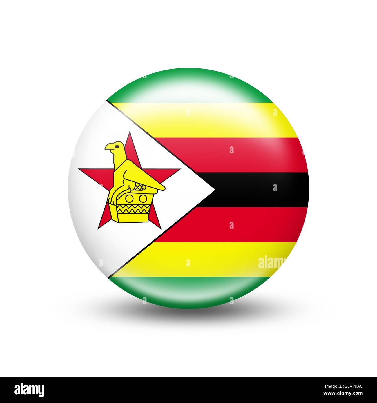 Zimbabwe Land Flagge in Kugel mit weißem Schatten Stockfoto