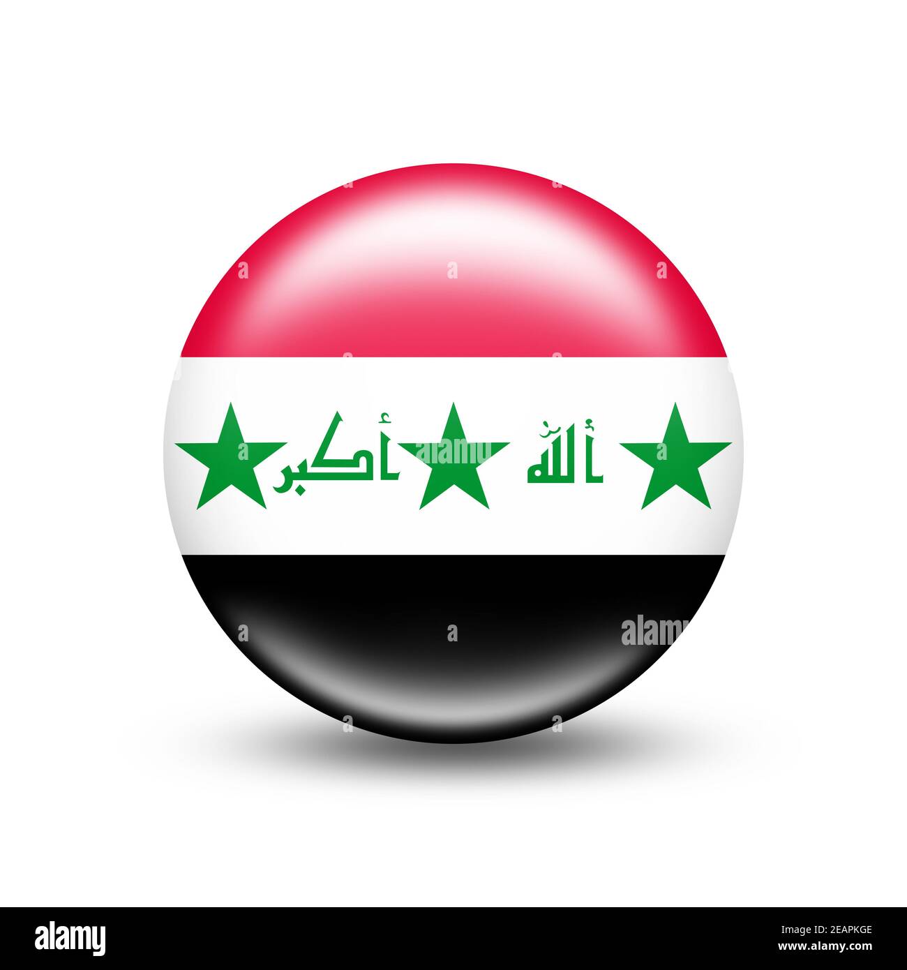 Flagge des Landes Irak Kreis mit weißem Schatten Stockfoto