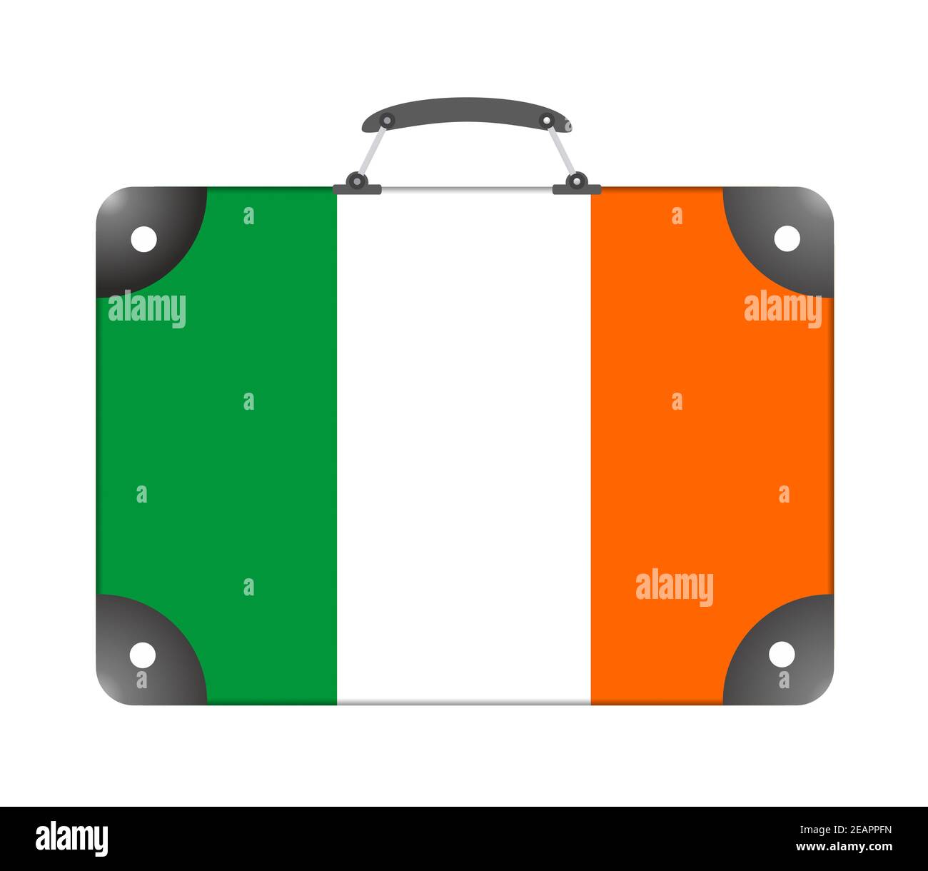 Flagge des Landes Irland in Form von Ein Reisekoffer auf weißem Hintergrund Stockfoto