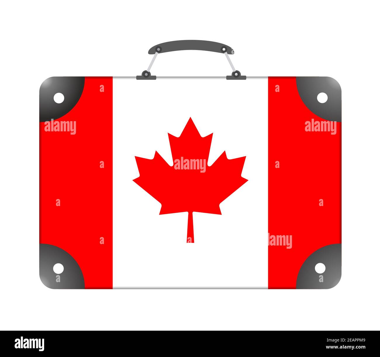 Kanada Flagge in Form eines Reisekoffers auf Ein weißer Hintergrund Stockfoto