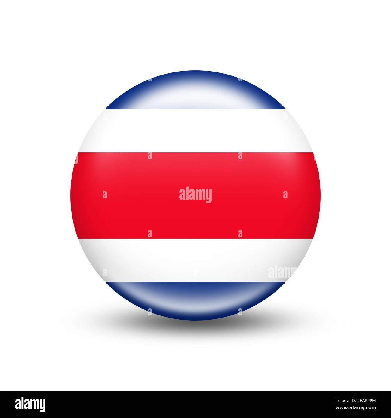 Costa Rica Land Flagge in Kugel mit weißem Schatten Stockfoto