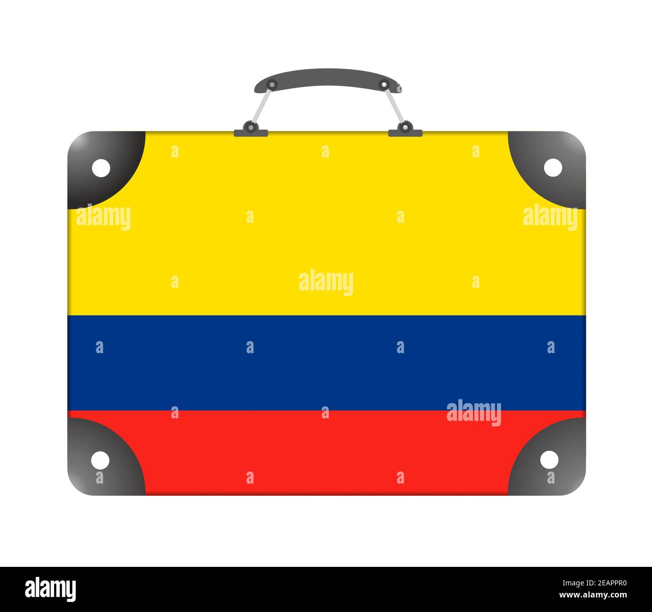 Kolumbien Flagge in Form eines Reisekoffers auf Ein weißer Hintergrund Stockfoto