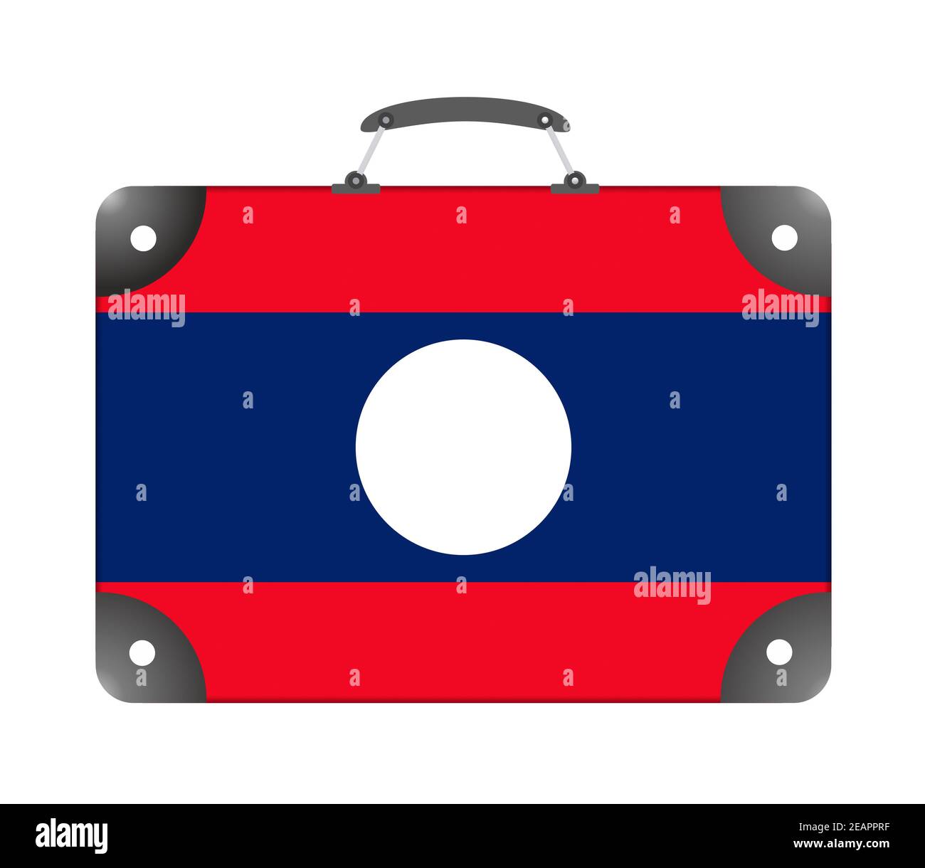 Laos Landesflagge in Form eines Reisekoffers Auf weißem Hintergrund Stockfoto